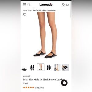 Larroudé Blair Flat Mule in Black Patent Leather, Size 7